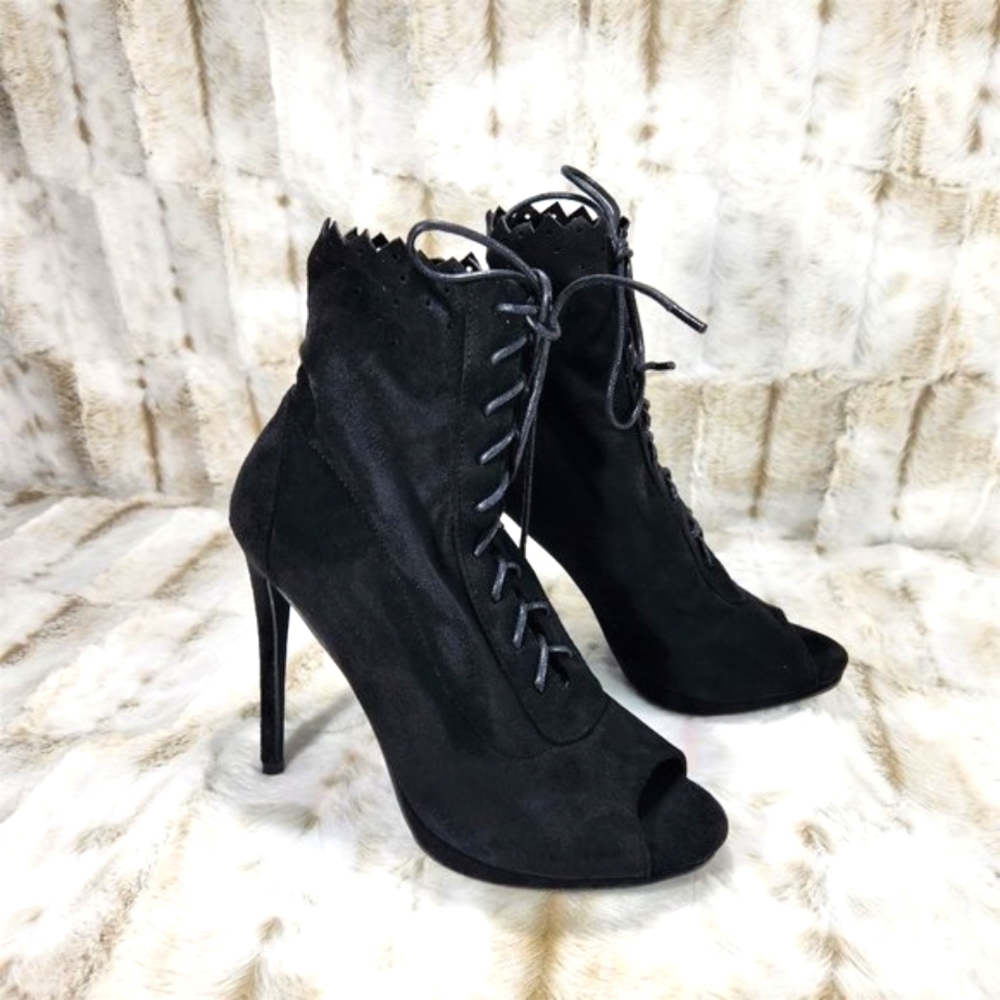 * So Me Black Lace Up High Heel Ankle Boots